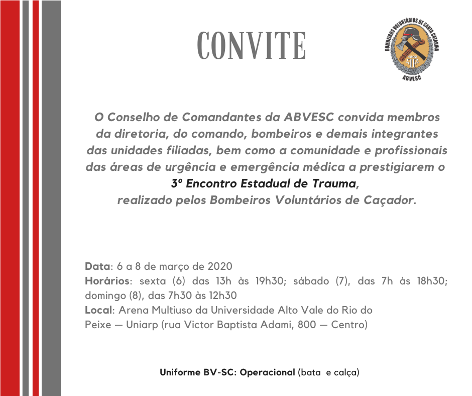 Convite para o 3° Encontro Estadual de Trauma 0